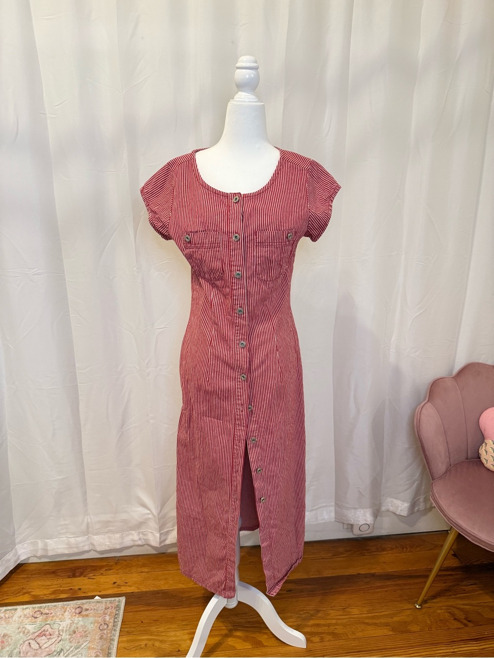 Red Striped Button-Front Maxi Dress